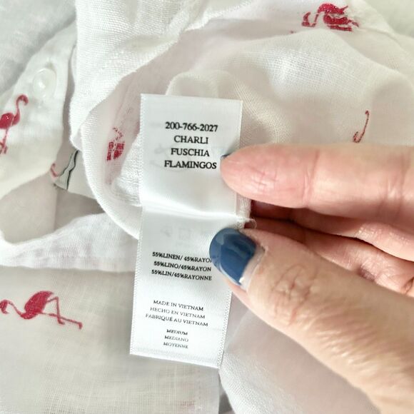 NEW Rails Charli Button Down Shirt in White with Fuschia Flamingos Size Medium - Picture 6 of 6